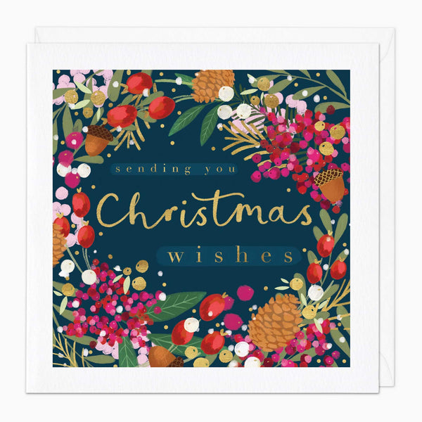 Christmas Card-XA087 - Pinecones & Berries Wreath Christmas Card-Whistlefish