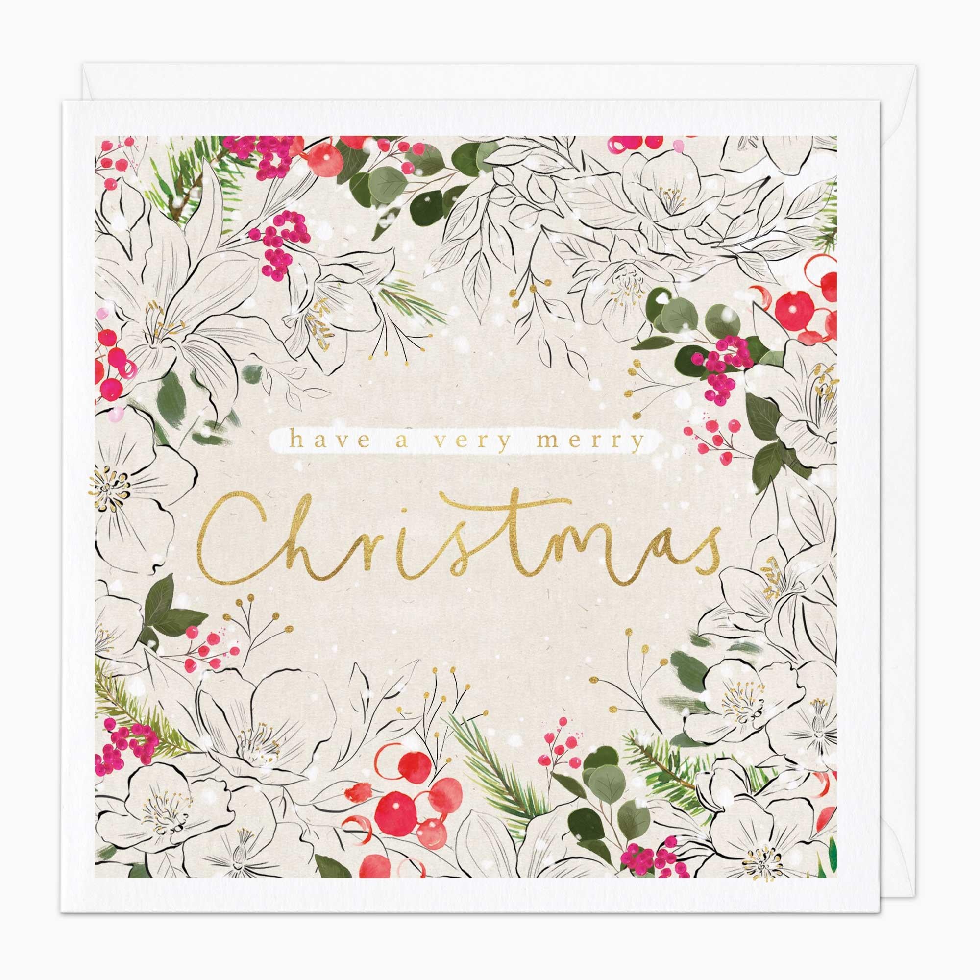 Christmas Card-XA088 - Snowy Florals Christmas Card-Whistlefish