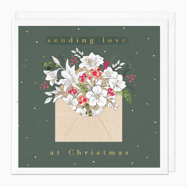 Christmas Card-XA089 - Snowy Floral Envelope Christmas Card-Whistlefish