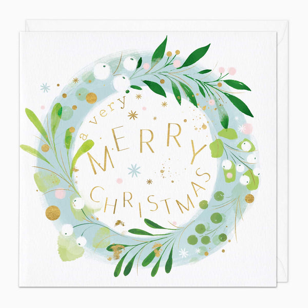 Christmas Card-XA104 - White Berry Wreath Christmas Card-Whistlefish