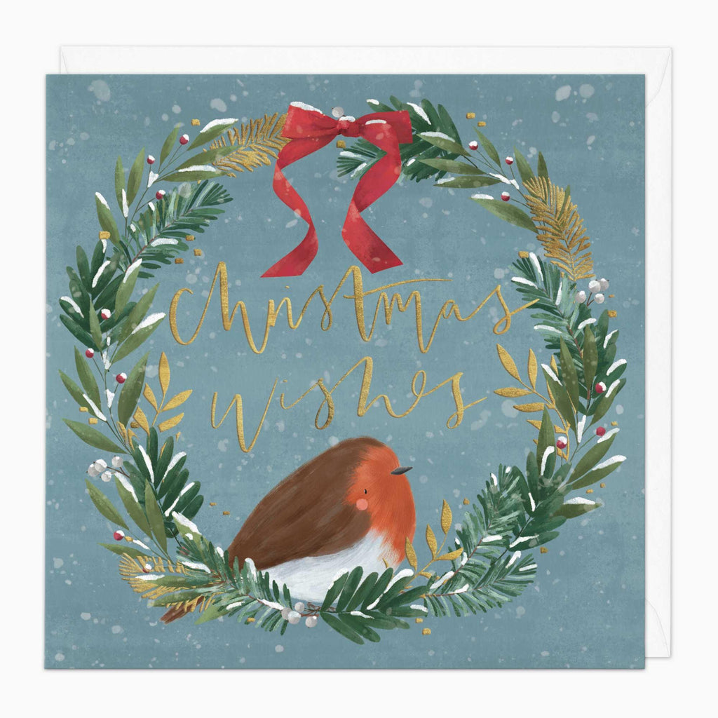 Christmas Card-XA117 - Robin Wreath Christmas Card-Whistlefish