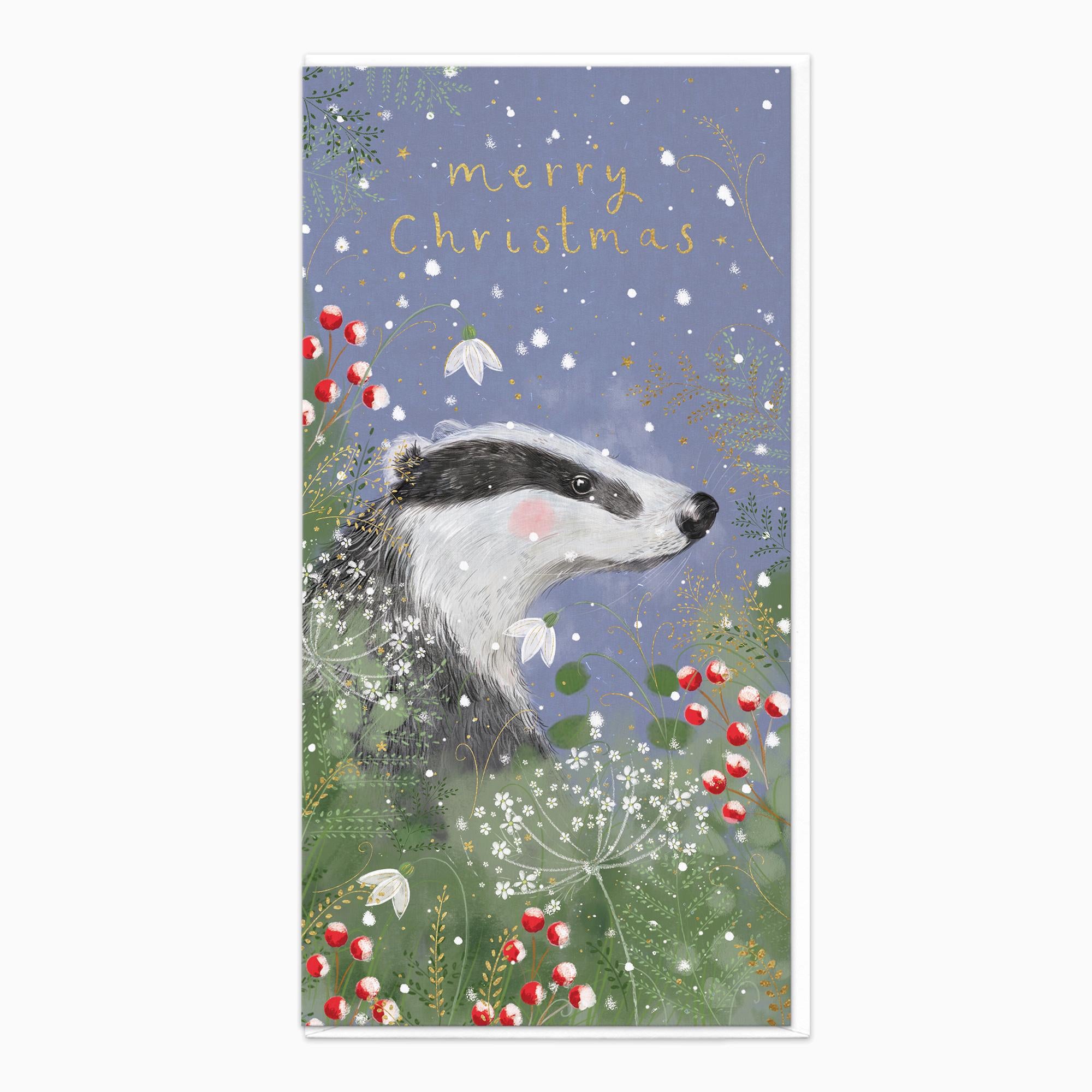 Christmas Card-XA122 - Badger & Berries Christmas Card-Whistlefish