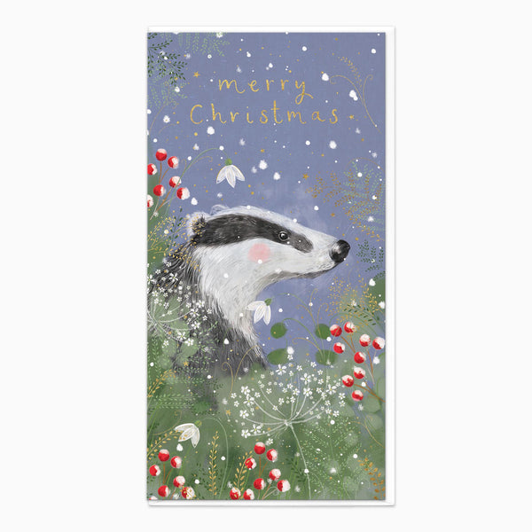Christmas Card-XA122 - Badger & Berries Christmas Card-Whistlefish