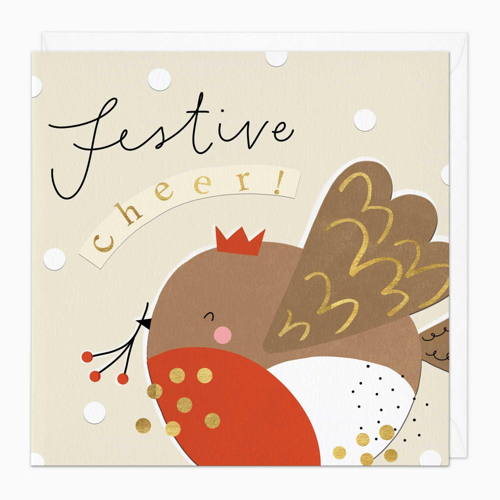 Christmas Card-XA142 - Round Golden Robin Christmas Card-Whistlefish