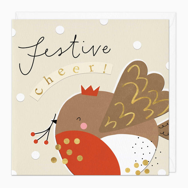 Christmas Card-XA142 - Round Golden Robin Christmas Card-Whistlefish