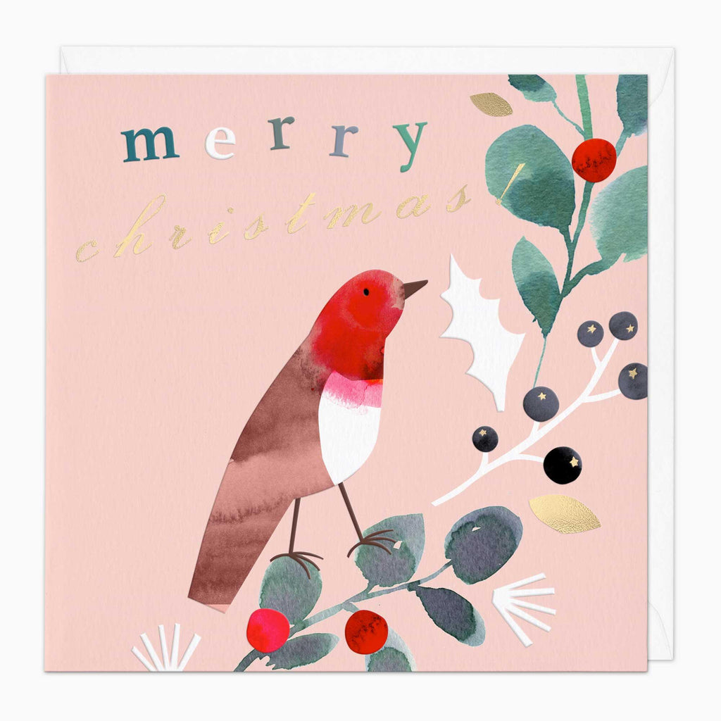 Christmas Card-XA144 - Peach Robin Christmas Card-Whistlefish