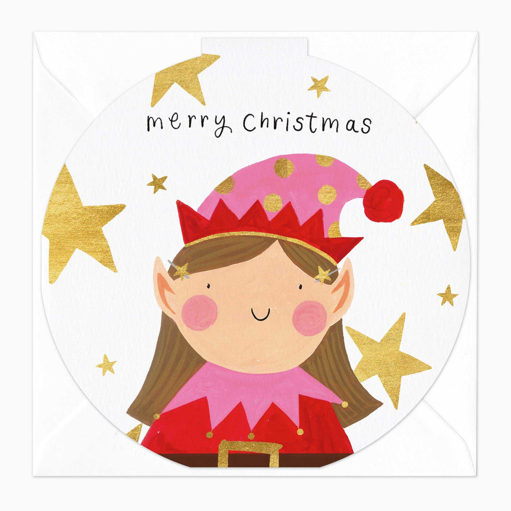 Christmas Card-XA146 - Pink Elf Christmas Card-Whistlefish