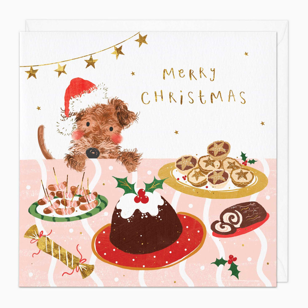 Christmas Card-XA175 - Puppy At The Table Christmas Card-Whistlefish