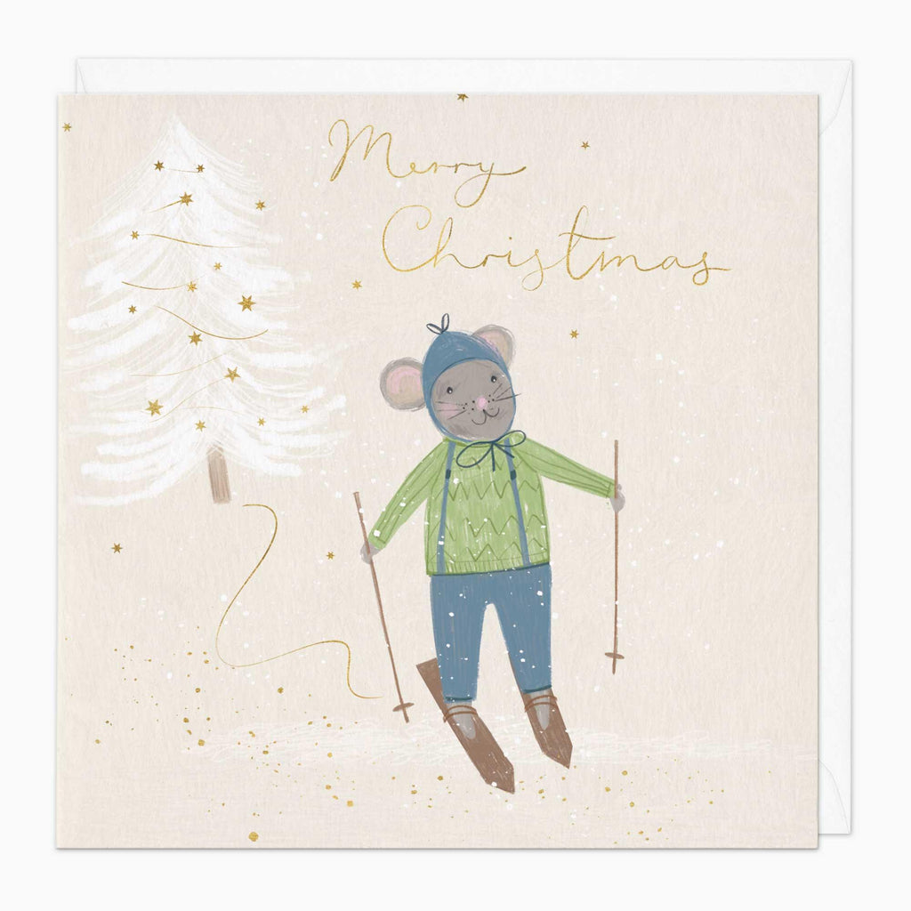 Christmas Card-XA201 - Mini Mice Skiing Christmas Card-Whistlefish