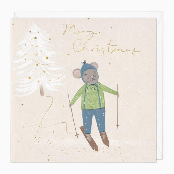 Christmas Card-XA201 - Mini Mice Skiing Christmas Card-Whistlefish