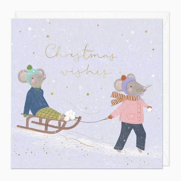 Christmas Card-XA204 - Mini Mice Sledging Christmas Card-Whistlefish