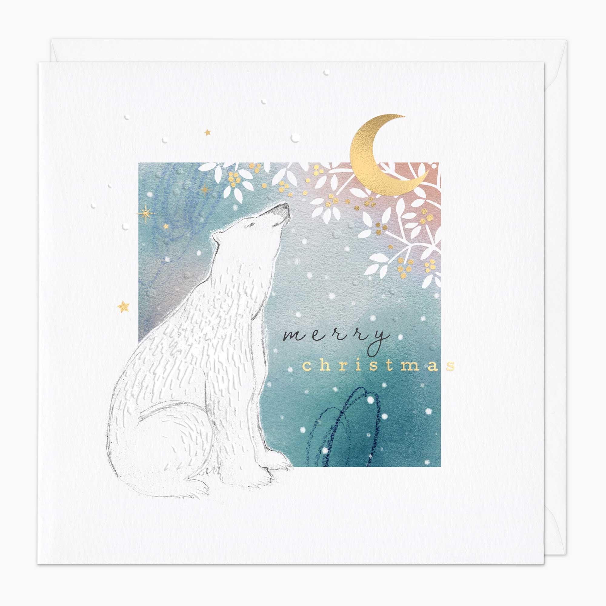 Christmas Card-XA207 - Gold Polar Bear Christmas Card-Whistlefish