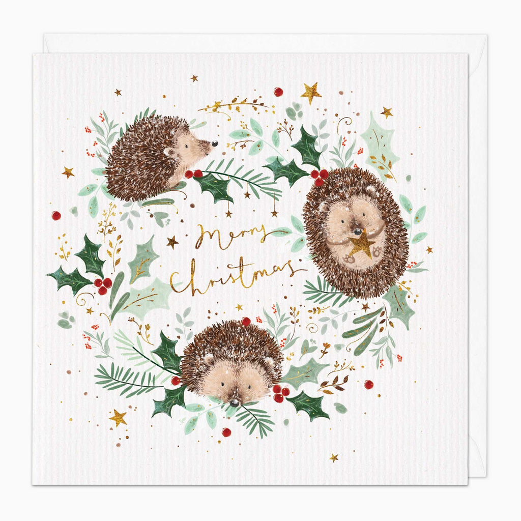 Christmas Card-XA214 - Hedgehog Wreath Christmas Card-Whistlefish