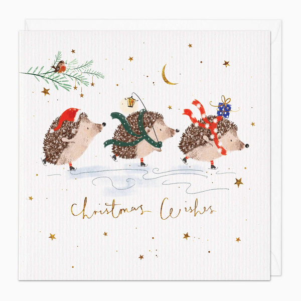 Christmas Card-XA215 - Hedgehogs On Ice Christmas Card-Whistlefish