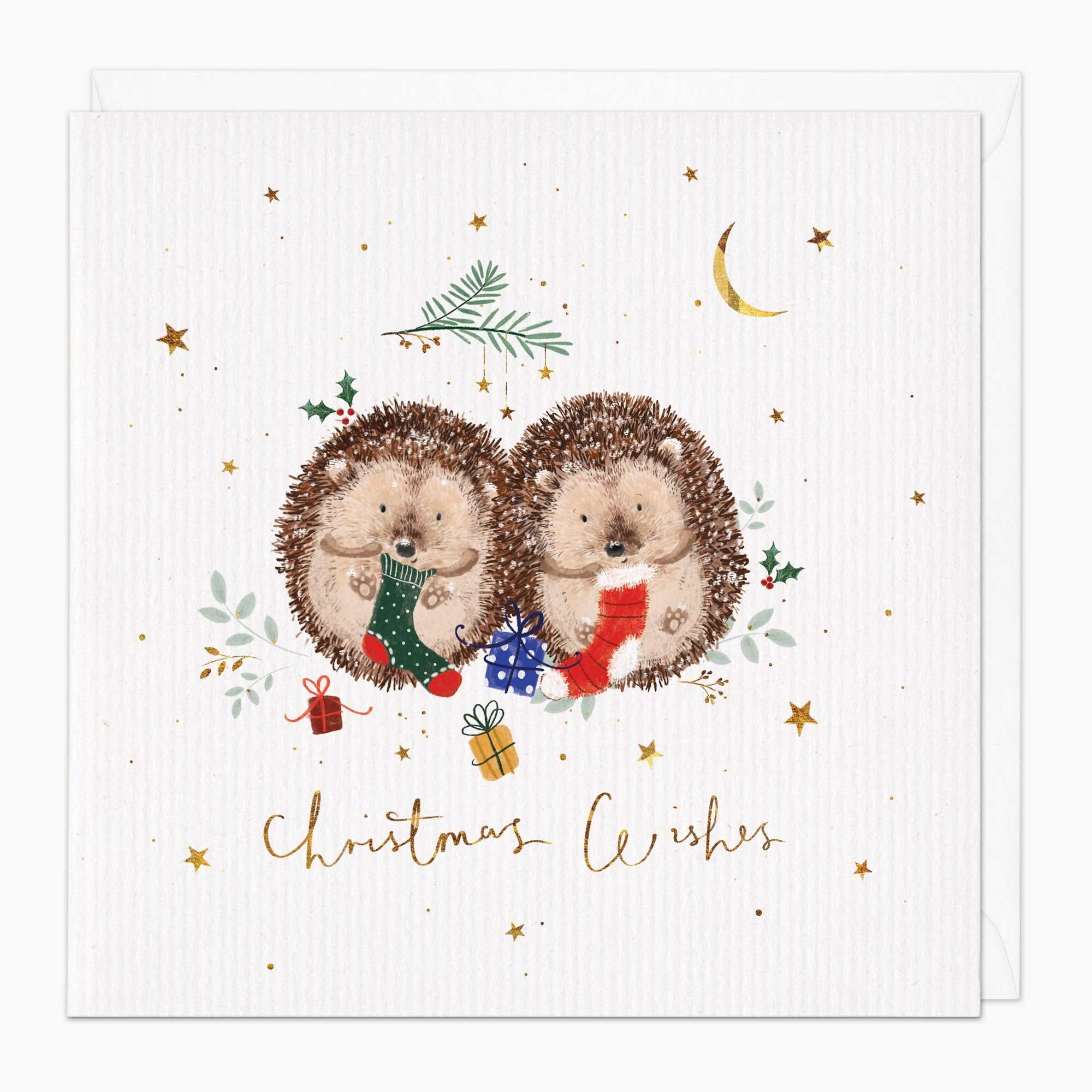 Christmas Card-XA216 - Hedgehog Stockings Christmas Card-Whistlefish