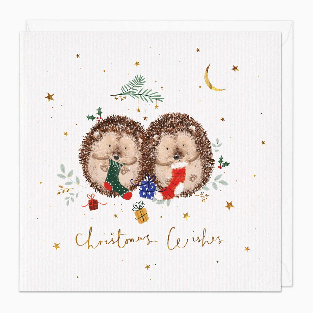 Christmas Card-XA216 - Hedgehog Stockings Christmas Card-Whistlefish