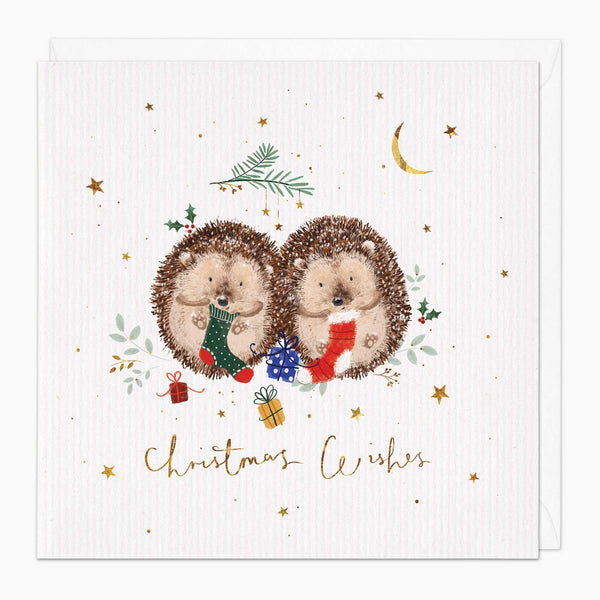 Christmas Card-XA216 - Hedgehog Stockings Christmas Card-Whistlefish