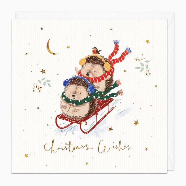 Christmas Card-XA218 - Sledging Hedgehogs Christmas Card-Whistlefish
