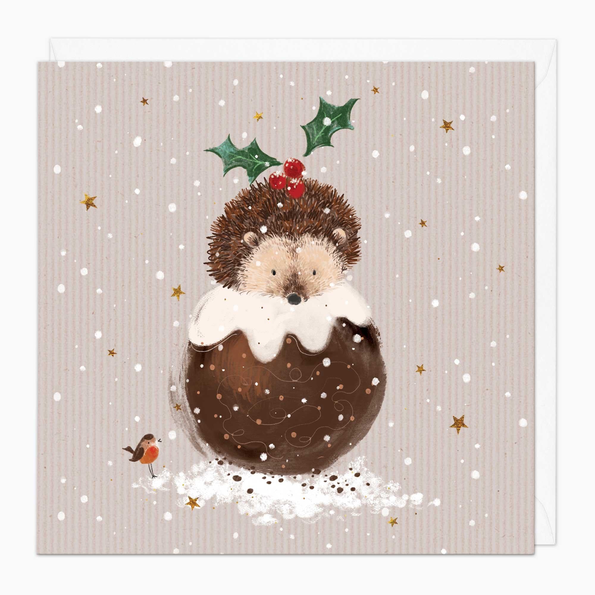 Christmas Card-XA219 - Hedgehog Pudding Christmas Card-Whistlefish