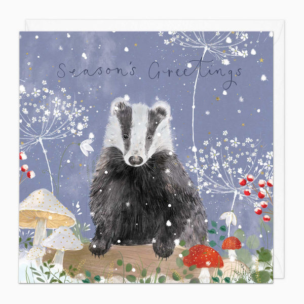 Christmas Card-XA224 - Badger & Mushrooms Christmas Card-Whistlefish