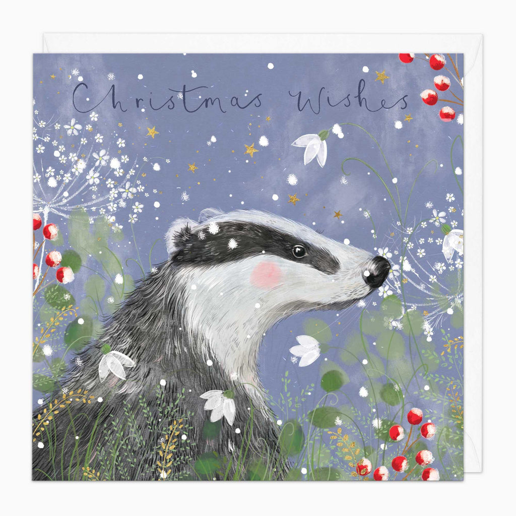 Christmas Card-XA225 - Badger In The Garden Christmas Card-Whistlefish