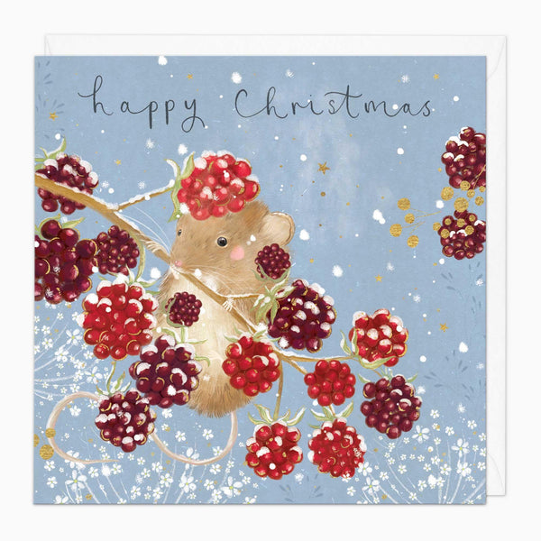 Christmas Card-XA229 - Field Mouse & Berries Christmas Card-Whistlefish