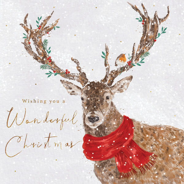Christmas Card-XA236 - Robin In The Antlers Christmas Card-Whistlefish
