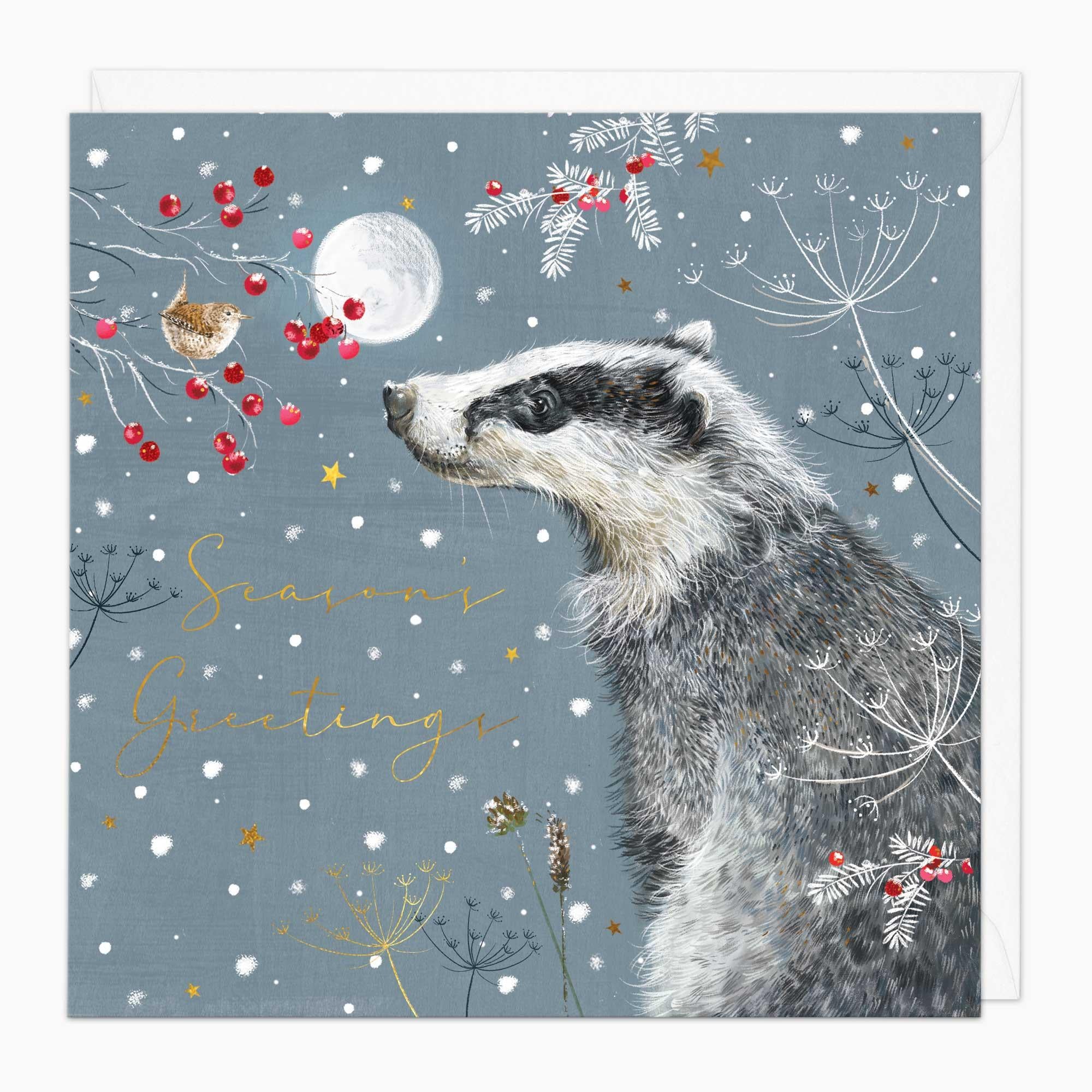 Christmas Card-XA241 - Badger In The Moon Christmas Card-Whistlefish