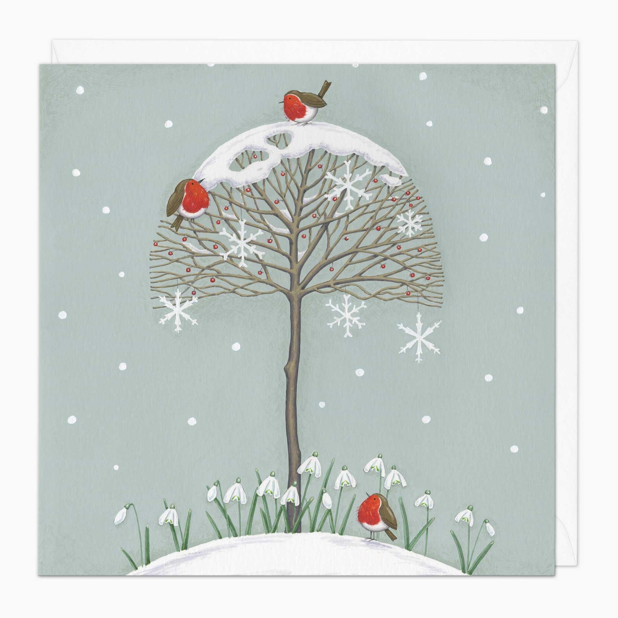 Christmas Card-XA247 - Robins On A Tree Christmas Card-Whistlefish