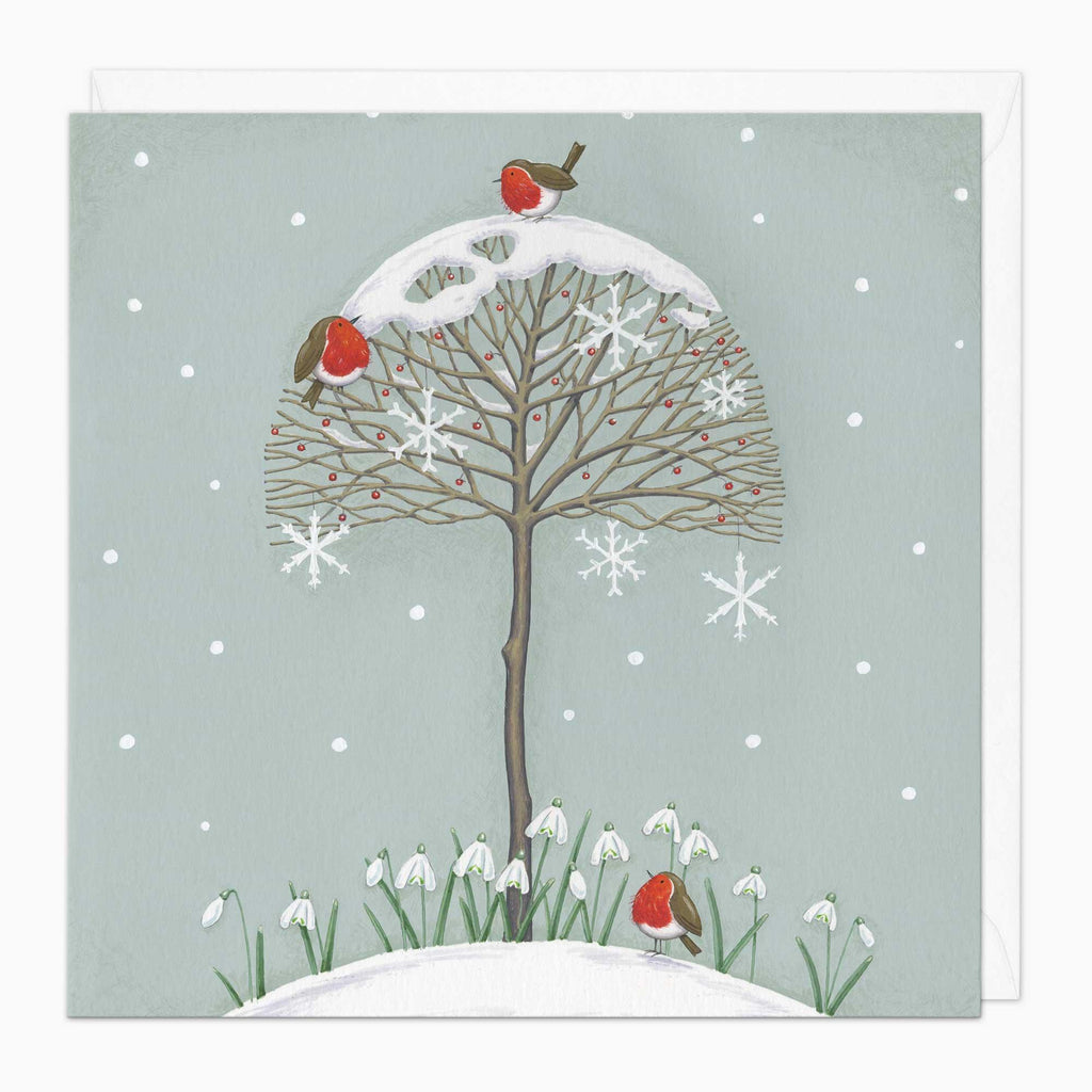 Christmas Card-XA247 - Robins On A Tree Christmas Card-Whistlefish