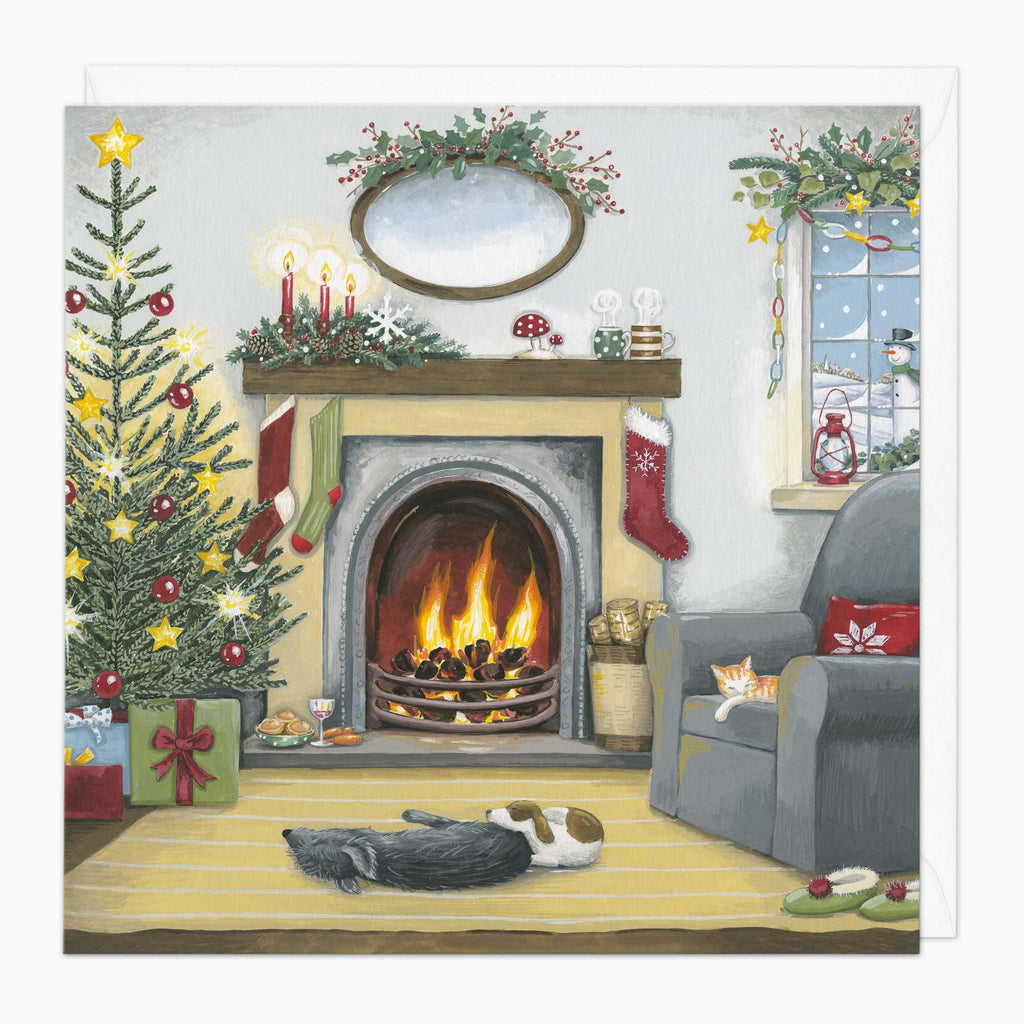 Christmas Card-XA252 - Puppies By The Fire Christmas Card-Whistlefish