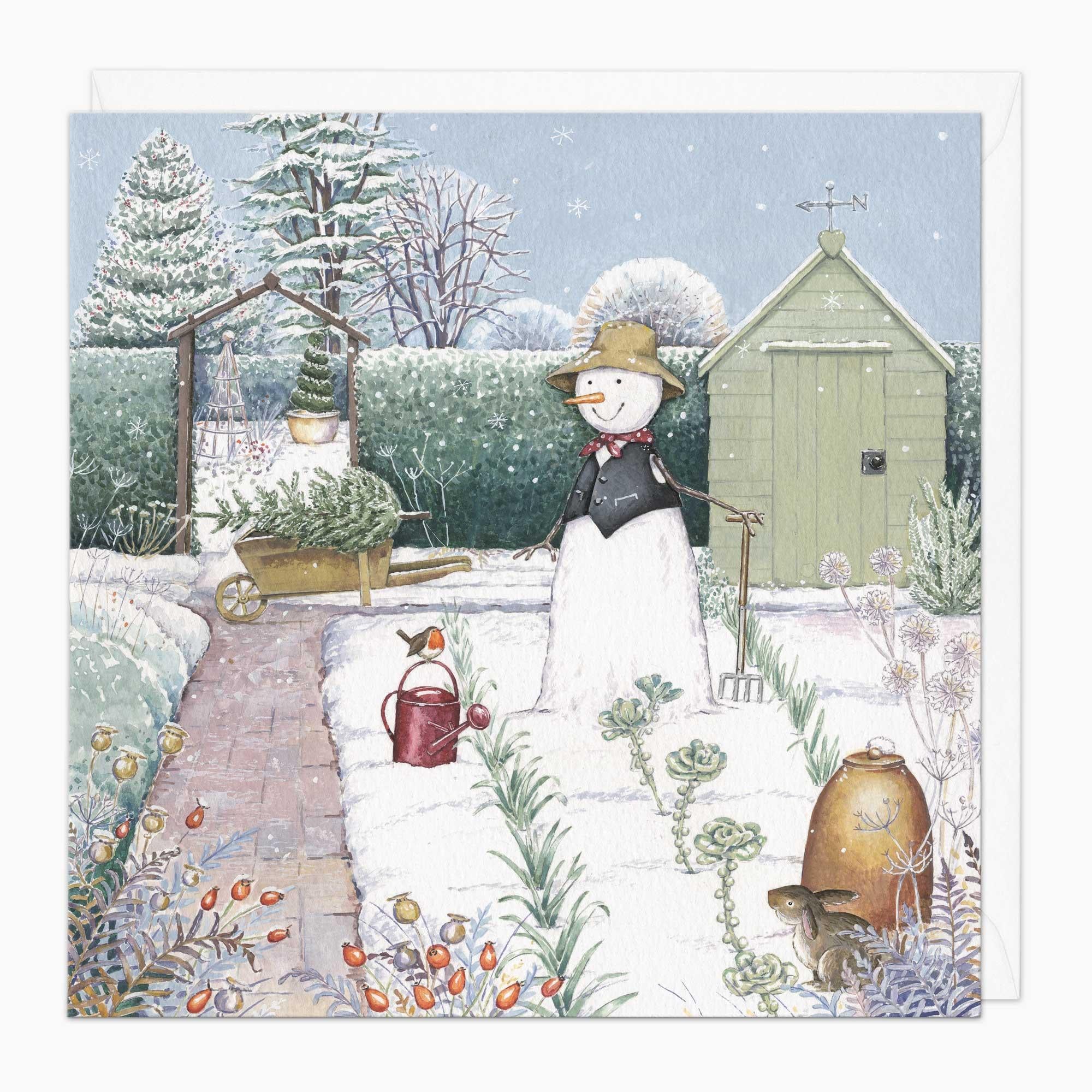 Christmas Card-XA254 - Garden Snowman Christmas Card-Whistlefish