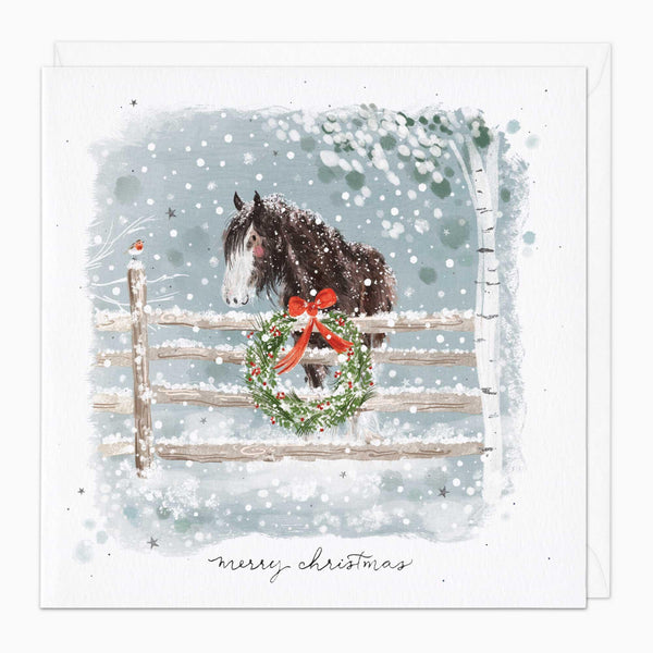Christmas Card-XA259 - Horse & Wreath Christmas Card-Whistlefish