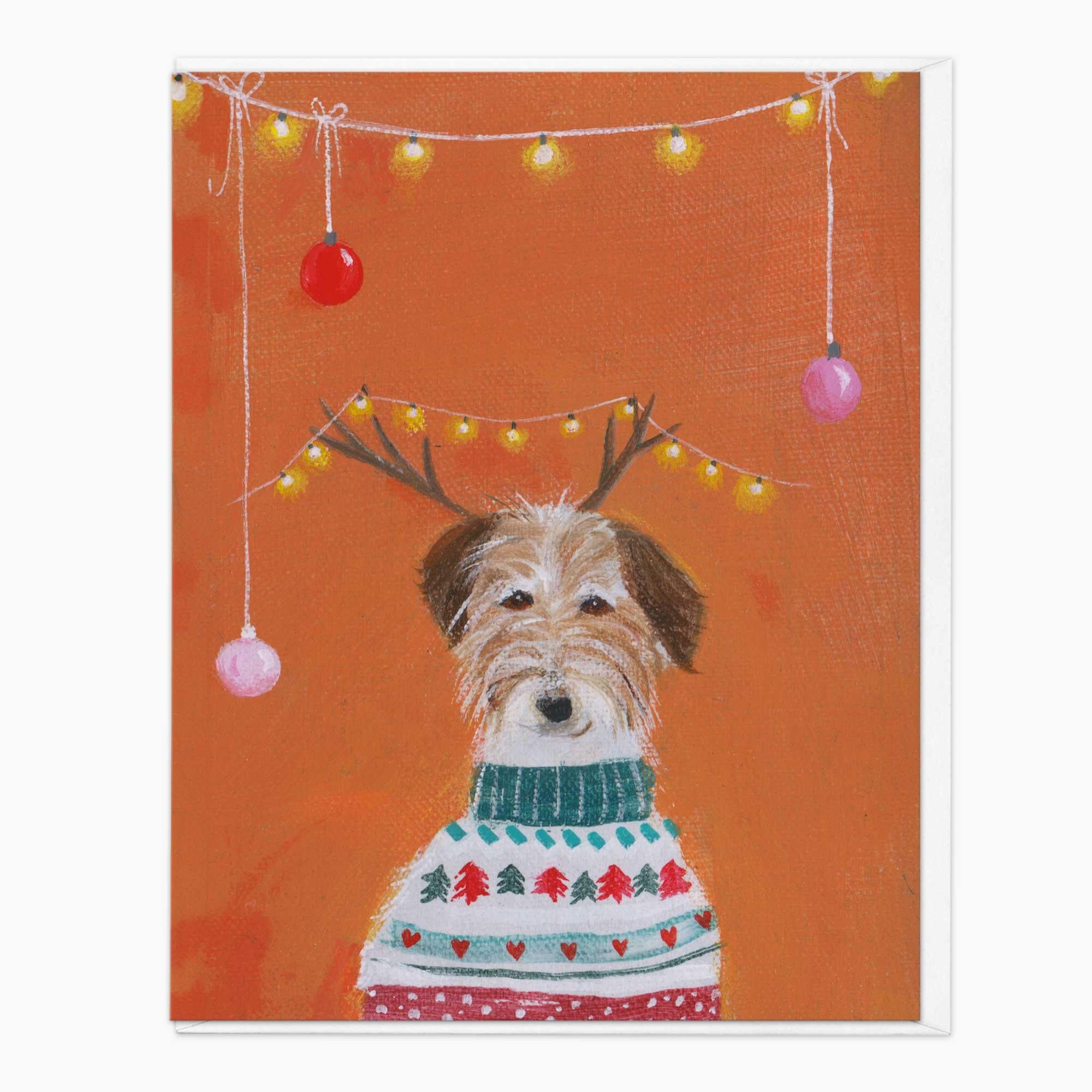 Christmas Card-XA285 - Reindeer Dog Christmas Card-Hannah Cole