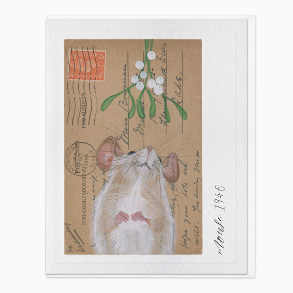 Christmas Card-XA289 - Vintage Postcard Mouse Christmas Card-Whistlefish