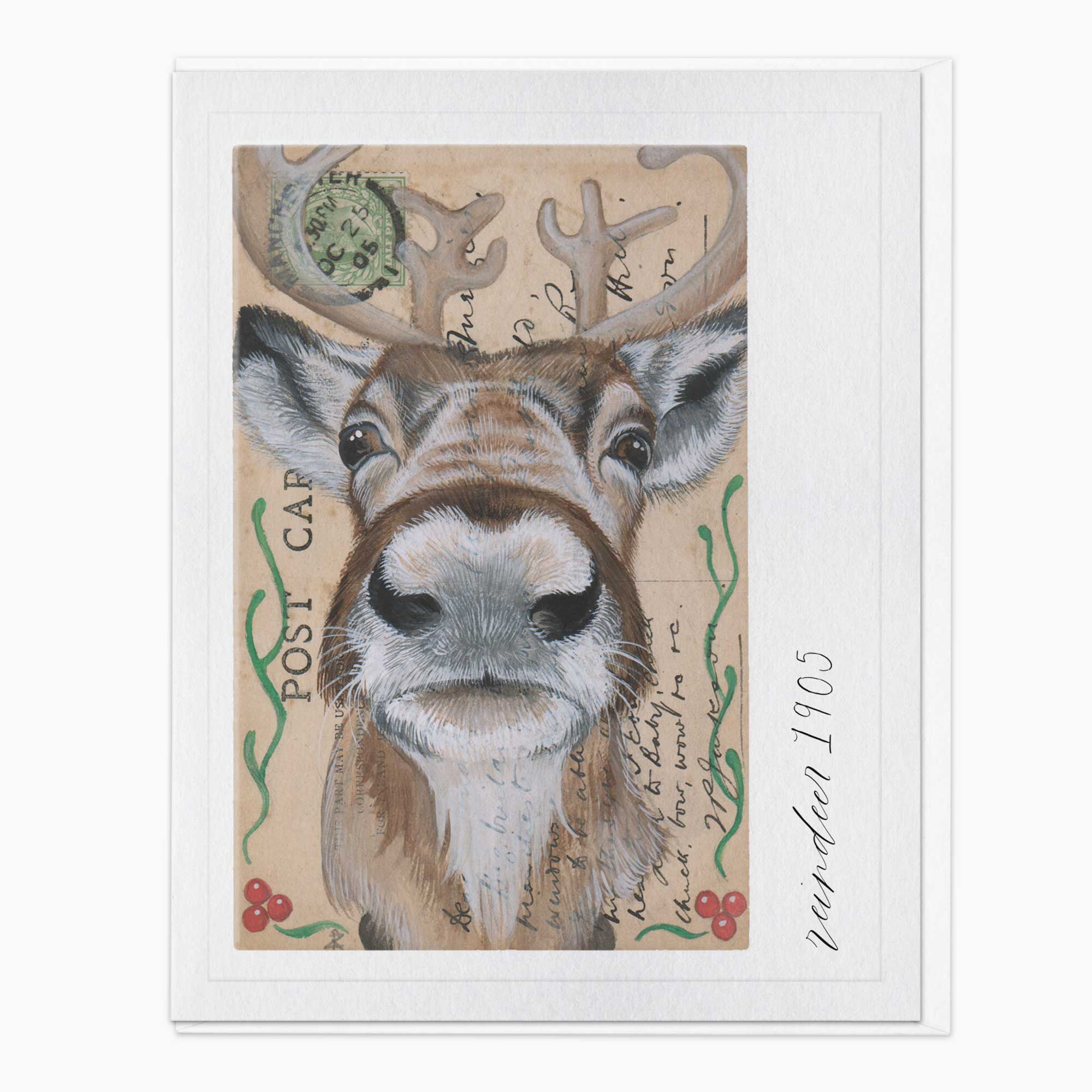 Christmas Card-XA290 - Vintage Postcard Reindeer Christmas Card-Whistlefish