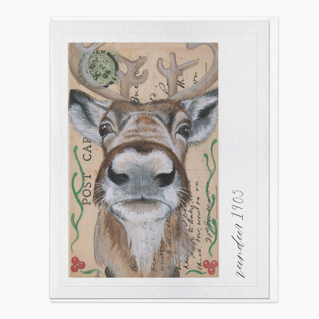 Christmas Card-XA290 - Vintage Postcard Reindeer Christmas Card-Whistlefish