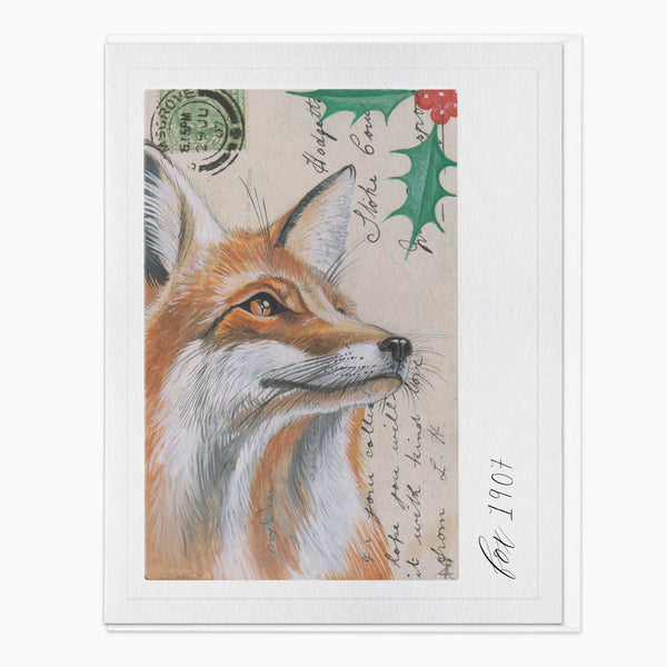Christmas Card-XA291 - Vintage Postcard Fox Christmas Card-Whistlefish