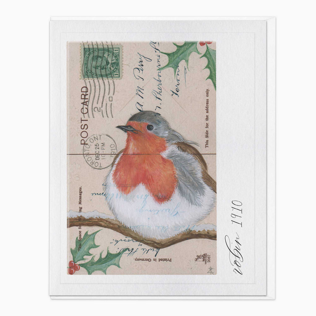 Christmas Card-XA292 - Vintage Postcard Robin Christmas Card-Whistlefish