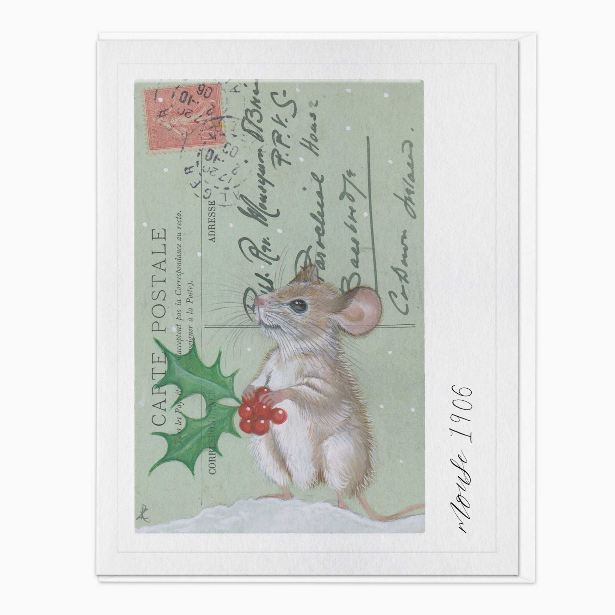 Christmas Card-XA293 - Vintage Postcard Lil Mouse Christmas Card-Whistlefish