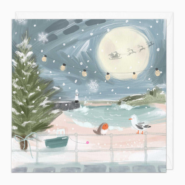 Christmas Card-XA302 - Lighthouse At Night Christmas Card-Whistlefish
