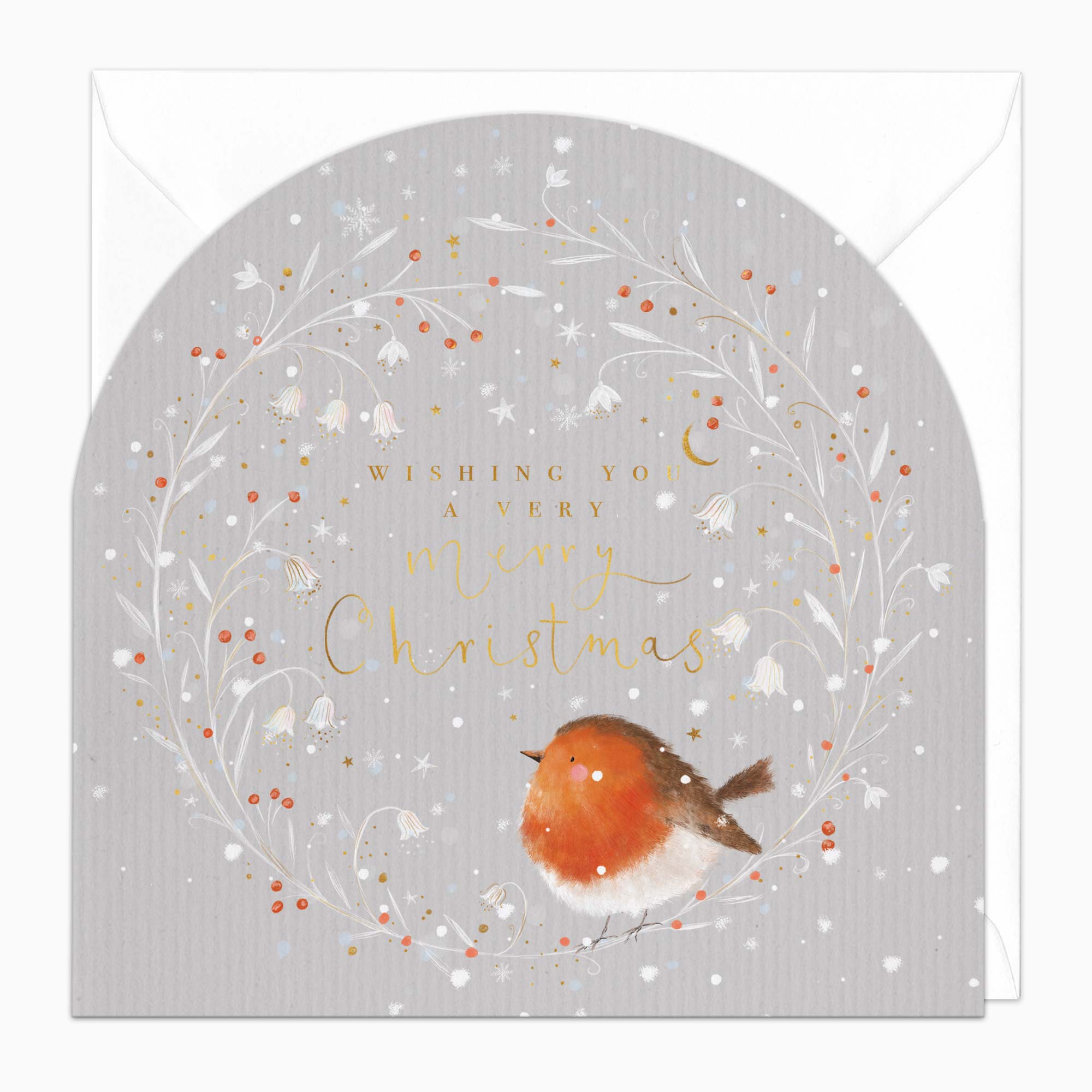 Christmas Card-XA312 - Robin & Wreath Christmas Card-Whistlefish