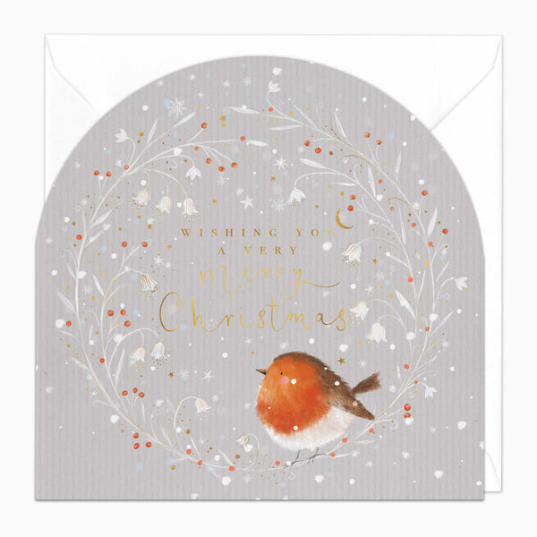 Christmas Card-XA312 - Robin & Wreath Christmas Card-Whistlefish