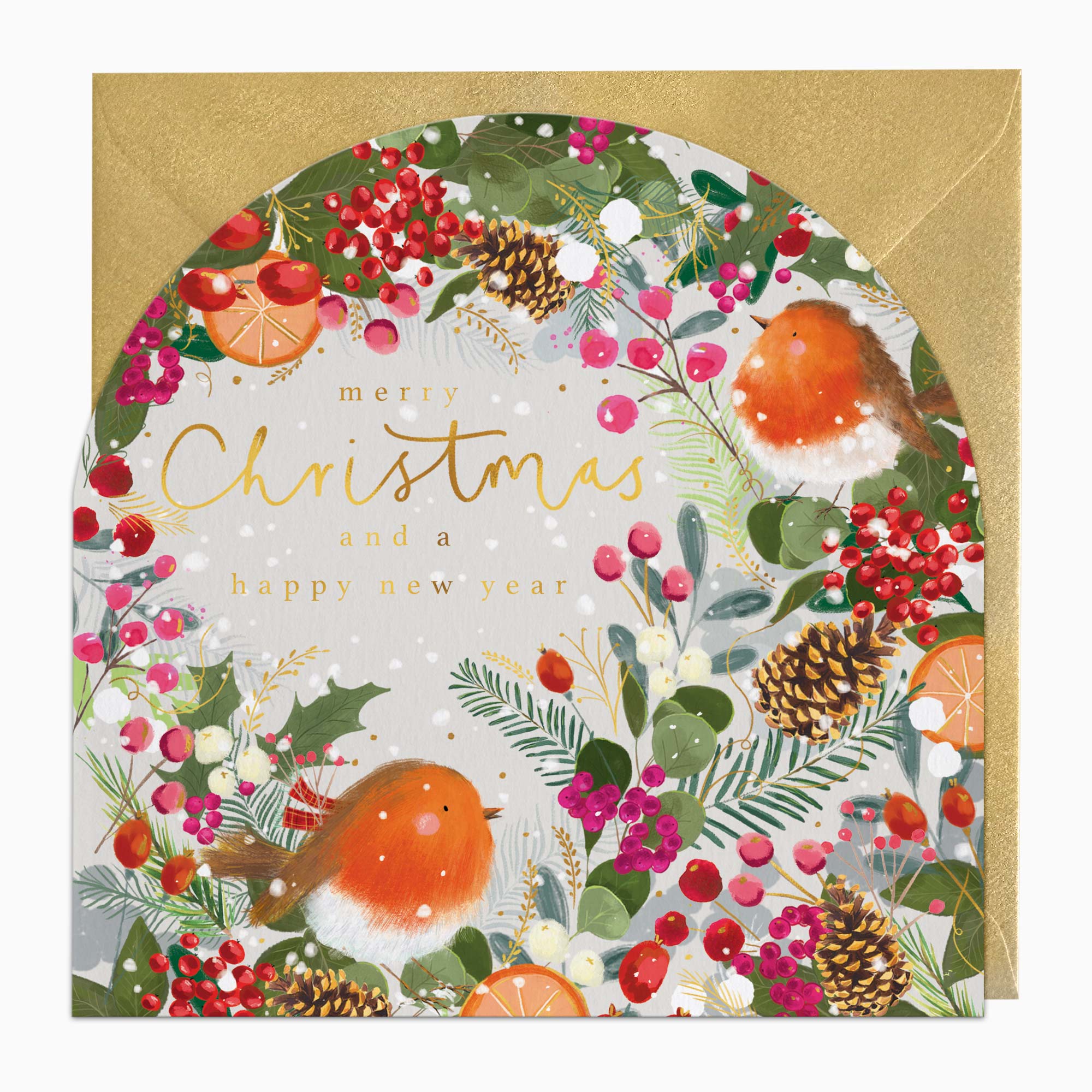 Christmas Card-XA323 - Robins Among Vibrant Floral Christmas Card-Whistlefish