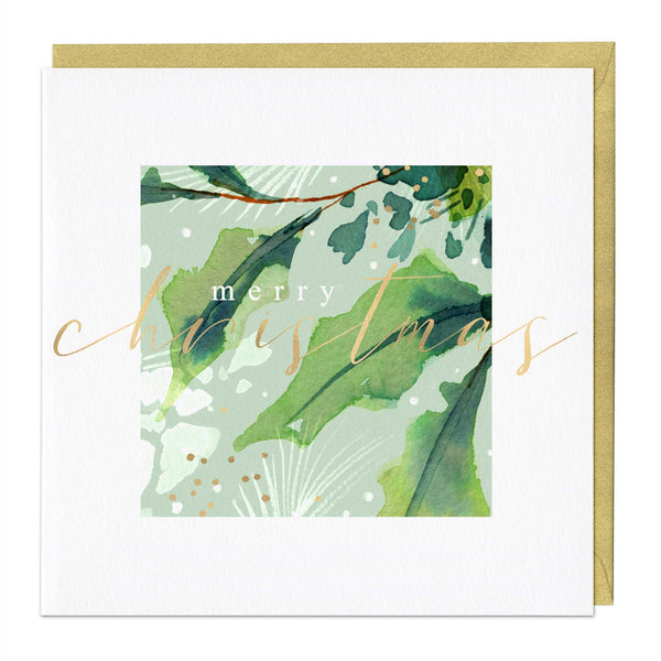 Christmas Card - Z019 - Watercolour Merry Christmas Card - Evergreen Foliage Christmas Card - Whistlefish