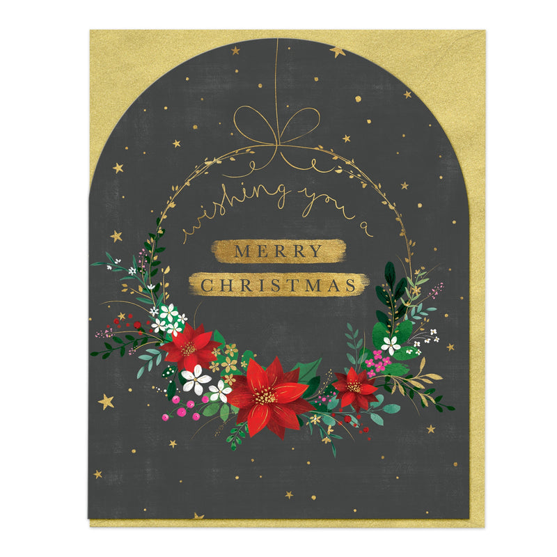 Christmas Card - Z043 - Arched Dark Wreath Merry Christmas Card - Merry Christmas Dark Wreath Arch Card - Whistlefish