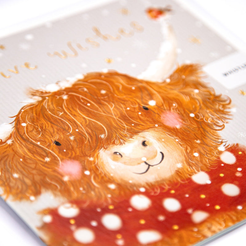 Christmas Card - Z059 - Festive Wishes, Highland Cow Christmas Card - Festive Highland Cow Christmas Card - Whistlefish