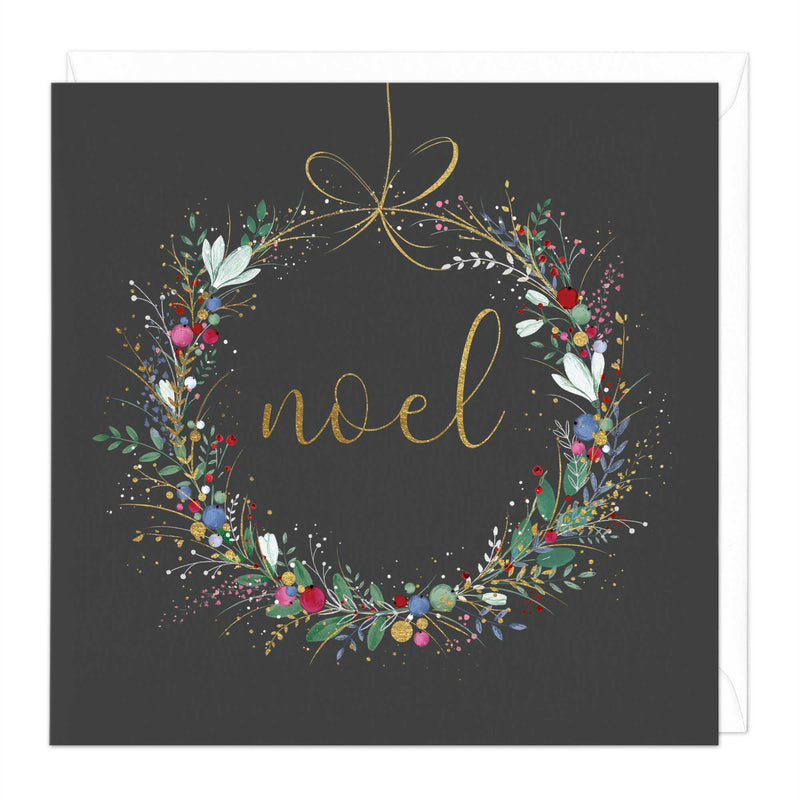 Christmas Card - Z072 - Wreath Noel Christmas Card - Floral Noel Christmas Card - Whistlefish