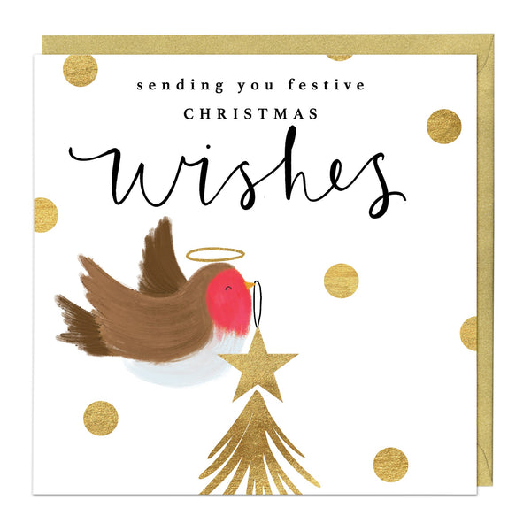 Christmas Card - Z104 - Robin Festive Wishes Christmas Card - Robin Sending Festive Wishes Christmas Card - Whistlefish