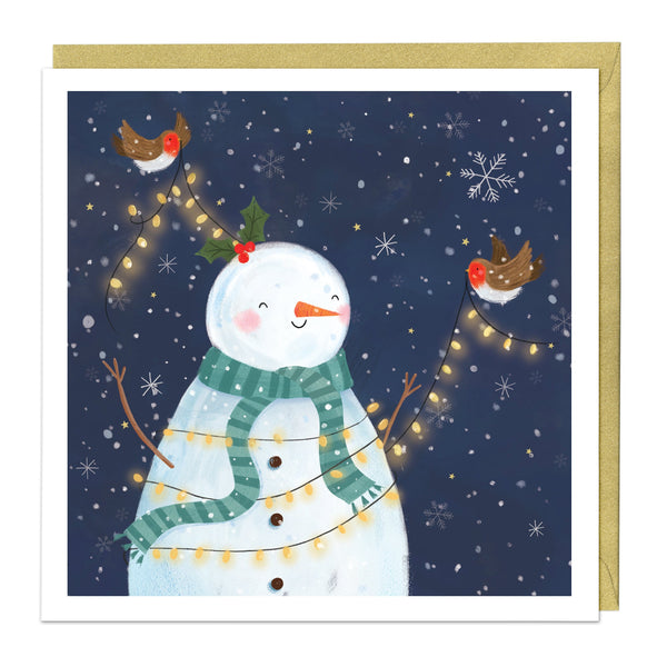 Christmas Card - Z107 - Brighten up Snowman Christmas Card - Christmas Lights Snowman Card - Whistlefish